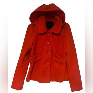 BB Dakota Women’s Short Fitted Button Up Pea Coat size Large Orange Y2K
